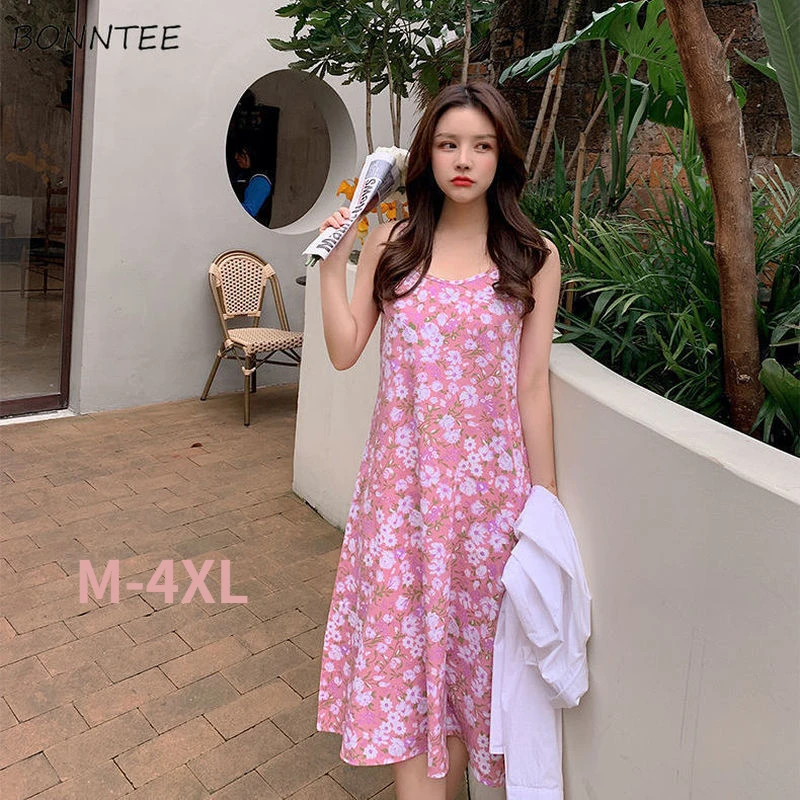 

Sleeveless Dress Women Floral Chiffon Summer Soft Sexy Female Popular Breathable M-4XL Leisure Hot Sale 4 Colors Maxi Beach New