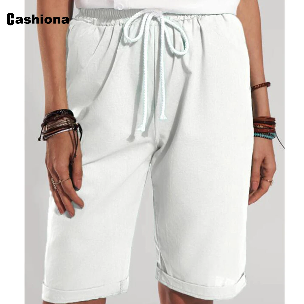 Cashiona Womens Stand Pocket Shorts High Waist Half Pants 2022 Latest Summer Casual Elastic Waist Shorts Clothing Size S-5XL