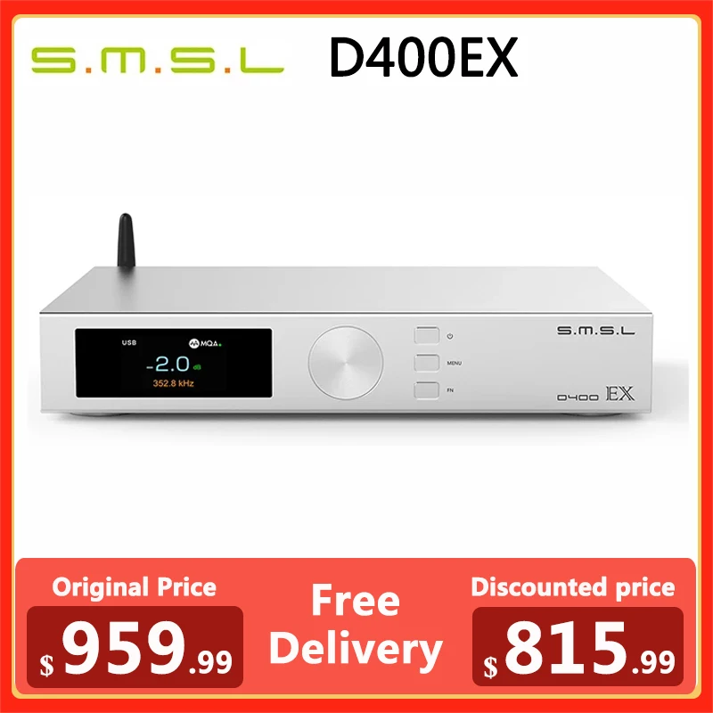 

SMSL D400EX AUDIO DAC 1*AK4191 2*AK4499EX Flagship DAC Chips OPA1612A LME49720 XU316 MQA-CD DSD512 32bit/768kHz Blutetooth