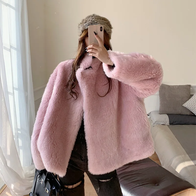 Luxury Winter Real Fur Thick Warm Women White Wool Coat High Quality Warm Outwear Woolen Jackets