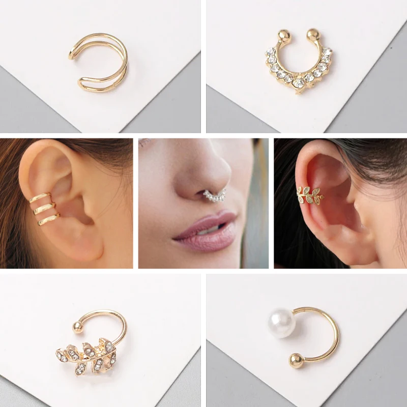 

Non Piercing Women's Ear Cuff Simple Design Crystal C-shaped Clip Earrings for Female Imitation Pearl Ball Clips On brincos