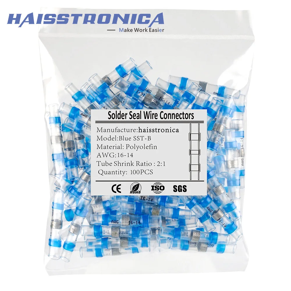

haisstronica 50/100PCS Solder Seal Wire Connectors,Marine Grade Heat Shrink Wire Connectors,Heat Shrink Butt Connectors