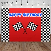 Flag Photography Backdrops Black and White Grid Double-sided Cross Flag Happy Birthday Photo Background Red Vinyl Photo Studio