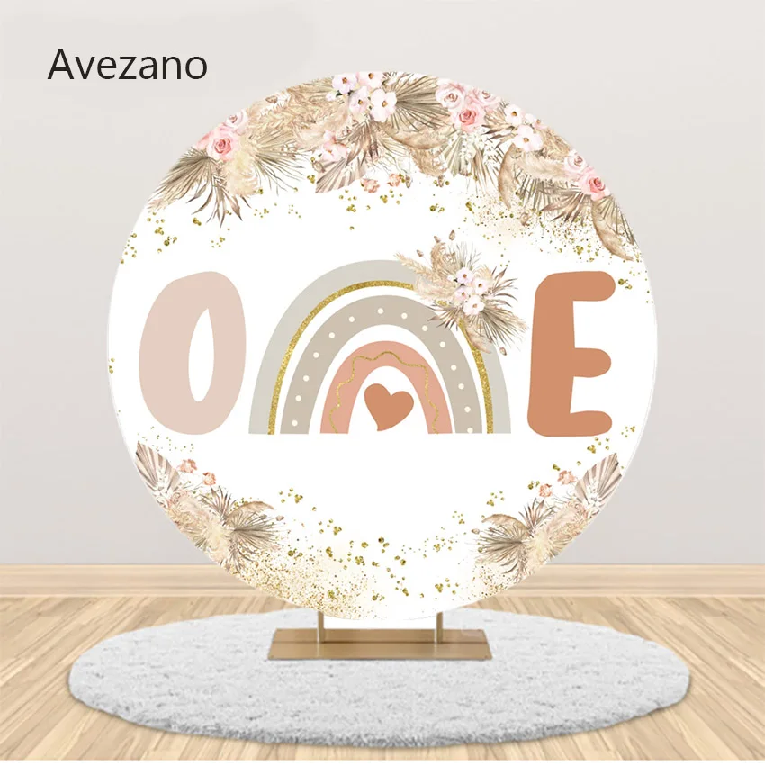 

Round Backdrop Cover Elastic Child 1st Birthday Party Rainbow Floral Girl Photography Background Circle Props Decor Photo Studio