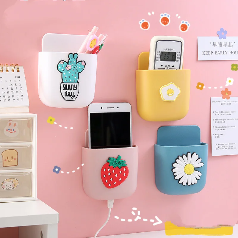

Kawaii Lovely Remote Control Storage Box Cartoon Bed Head Mobile Phone Hanger Stationery Makeup Brush Wall Hanging Rack