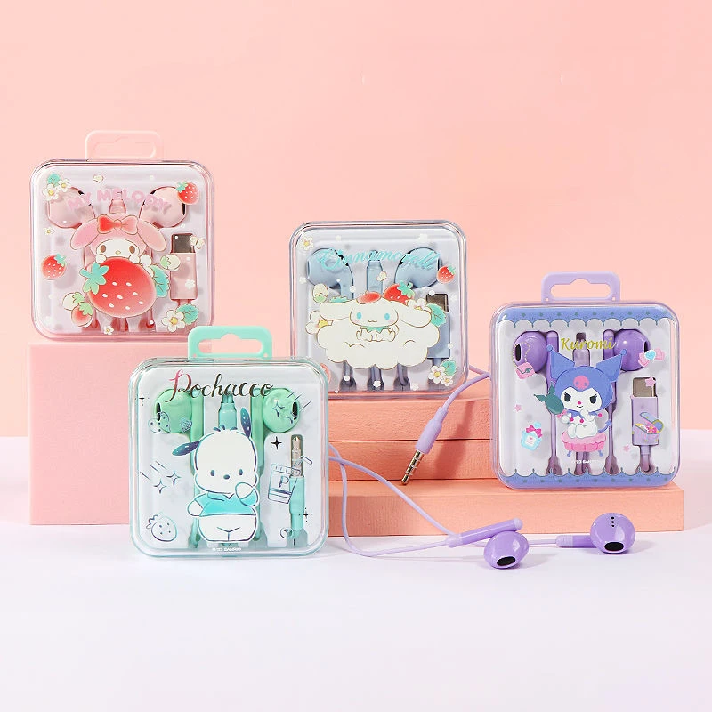 New Sanrios My Melod Cinnamonroll Kuromi Cute In-Ear Wired Headset High-Quality Kawaii Personality Universal Music Headset