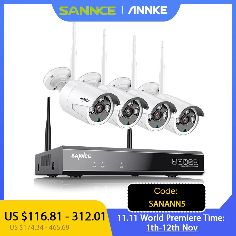 

Беспроводная система видеонаблюдения SANNCE, 8 каналов, FHD, 3 Мп, сетевой видеорегистратор 5 МП, уличные IP-камеры 3 Мп, запись звука, ИИ-Обнаружение
