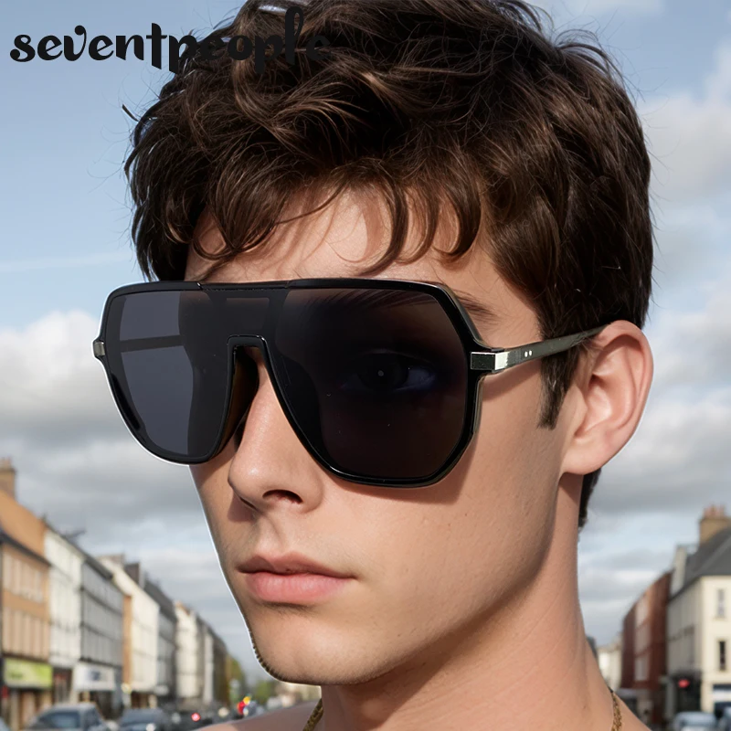 Квадратные цельные солнцезащитные очки для мужчин 2024 большие в металлической