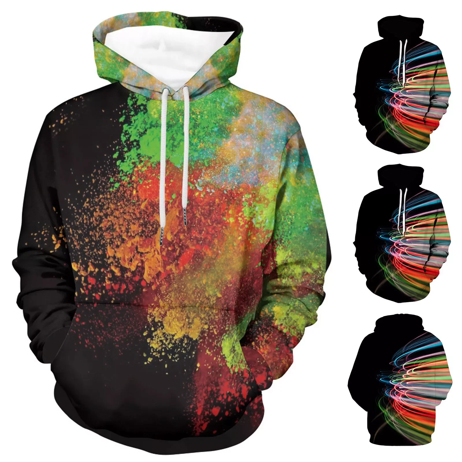 

Women And Men Long Sleeve 3D Printed Hoodies Drawstring Sweatshirts Casual Fit Pullover Blouse Side Zip Hoodies