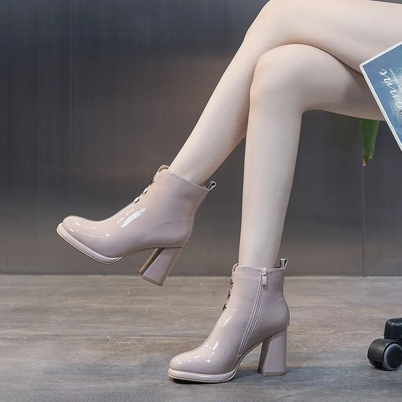 

Женские короткие ботинки на толстом каблуке, новые тайванские модные ботинки мартинсы на высоком каблуке, Осень-зима 2021