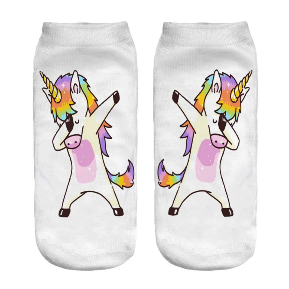 

New Funny 3D Printed Happy Dancing Zebra Dog Licorne Cotton Socks Kawaii Women Cartoon Unicorn Puppy Short Ankle Socks