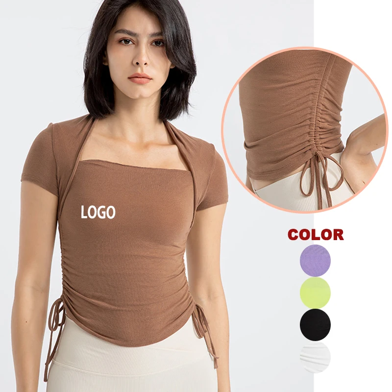 

Newest Short Sleeve Crop Top Yoga Shirts Slim Fit Running Fitness T-shirts Workout Tops For Women Gym Sport