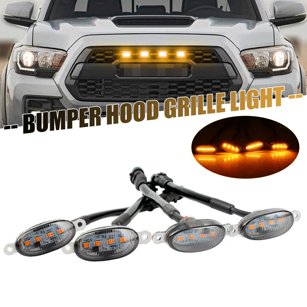 4pcs/set Smoked Lens Amber Car Light LED Front Grille Running Lights Lamp for Modify Off-road Truck SUV Ford Toyota Vehicles