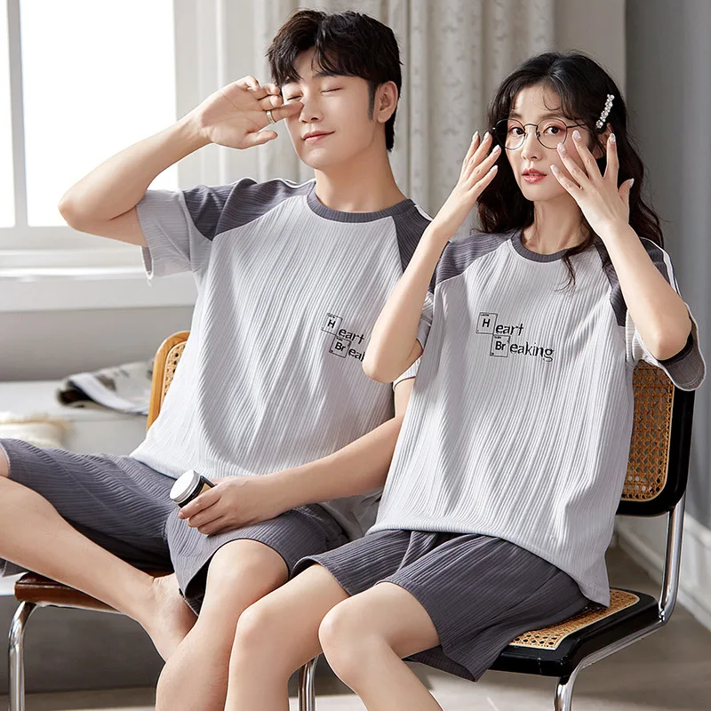 Can be worn outside summer couple cotton pajamas short-sleeved shorts men and women large size cartoon thin suit home service