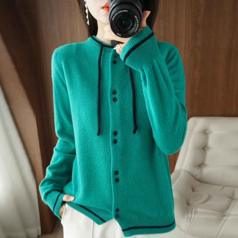 

Spring Autumn New Women Sweater O-neck Wool Blend Shell Button Cardigan Fashion Bow Slim Warm Wild Casual Knit Botoming Jacket