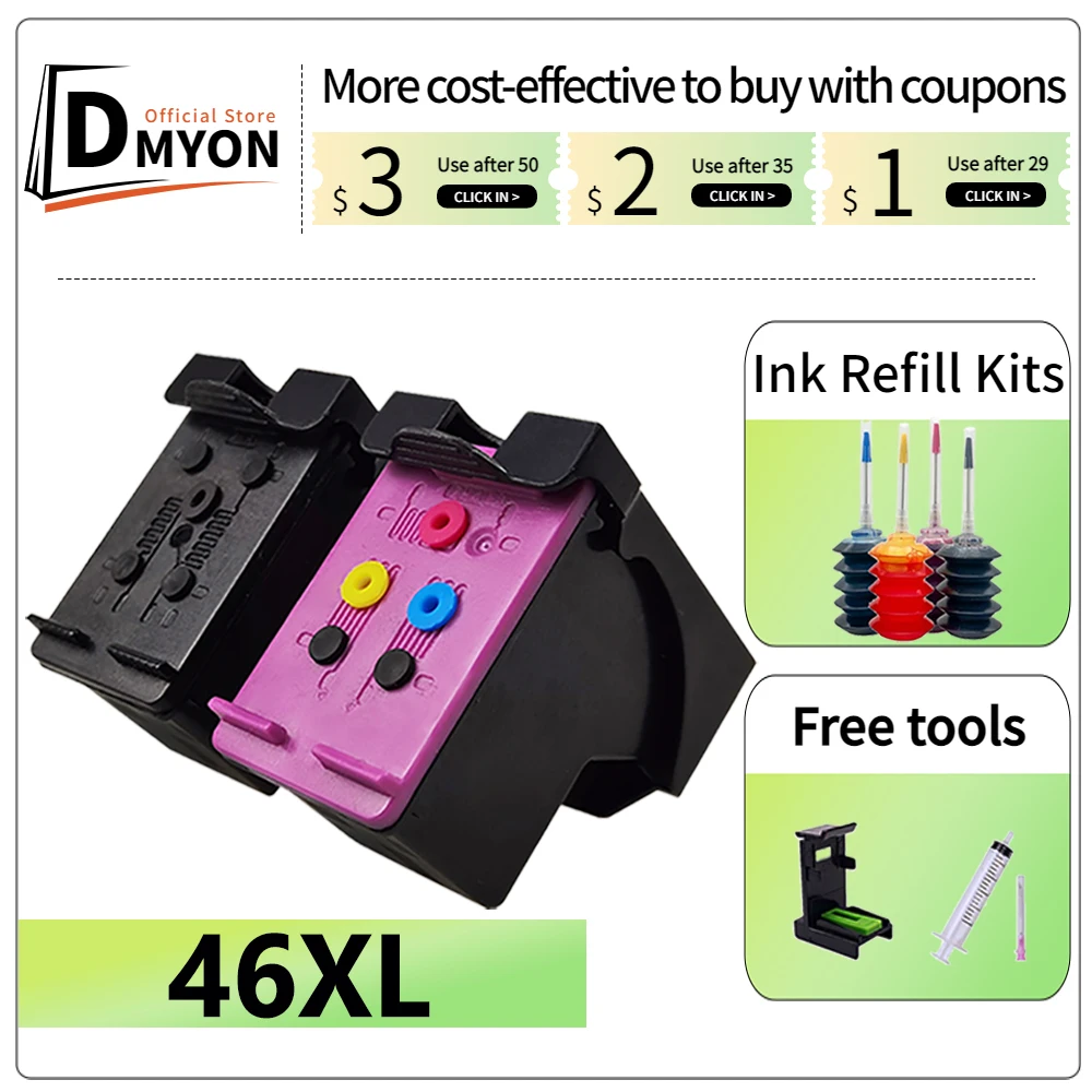 

46XL Ink Cartridge 2020 2025 2520 Compatible for HP 46 XL Deskjet 2020HC 2520HC 2025HC 2029 2529 4729 Printer