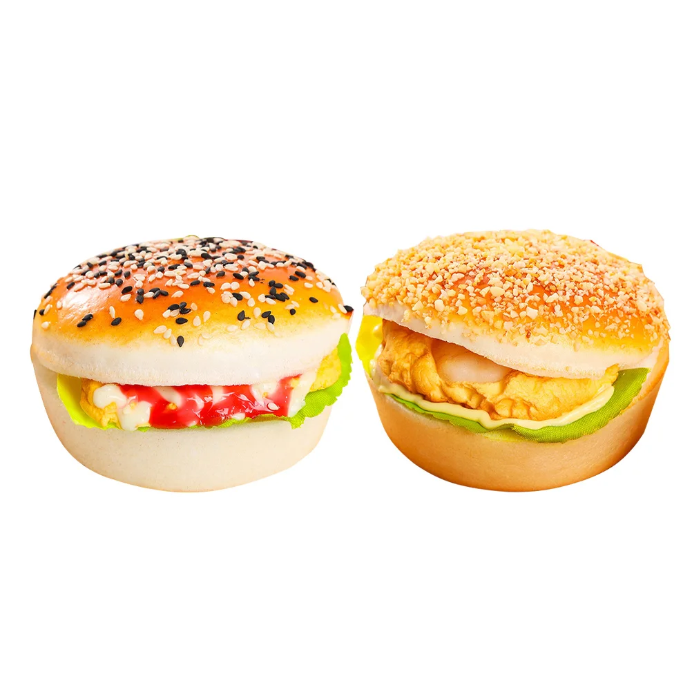

2 Pcs Artificial Meat Burger Fidget Sensory Toy Fake Burger Decors Fidget Toy Squeeze Bread Artificial Bread Toodler Toys