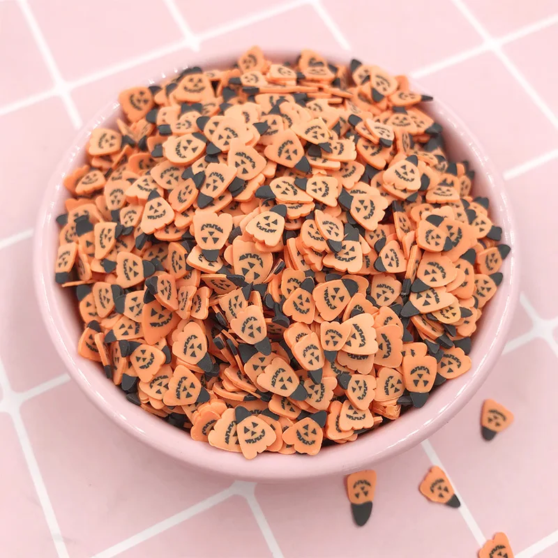 

50g/lot 5mm Cartoon Slice Polymer Clay Sprinkles for Crafts Making Pumpkin Halloween Party Decoration Accessories DIY Scrapbook