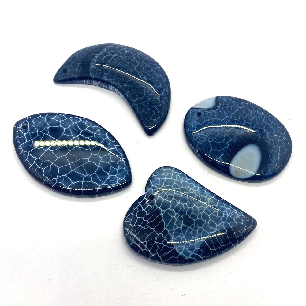 Natural Stone Heart Shape Blue Agate Pendants Set Marquise Shape Reiki Charms for Jewelry Making DIY Necklace Accessories Agate