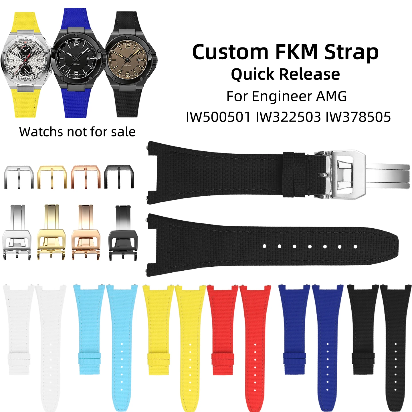 Фото Сменный ремешок из каучука FKM для мужских часов IWC Engineer AMG IW500501 IW322503 IW378505 с быстрым креплением №1