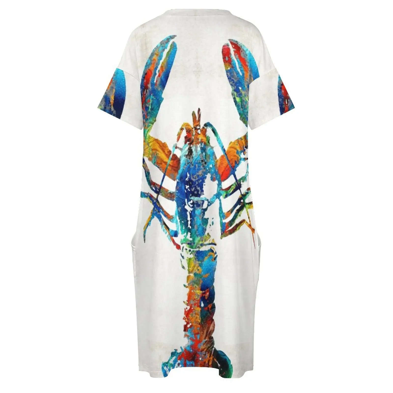 Женское свободное платье с длинным рукавом летнее карманами и разноцветным