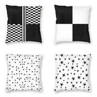 geometric stylish black and white check and stripes cushion covers abstract scandi art velvet throw pillow case home decoration
