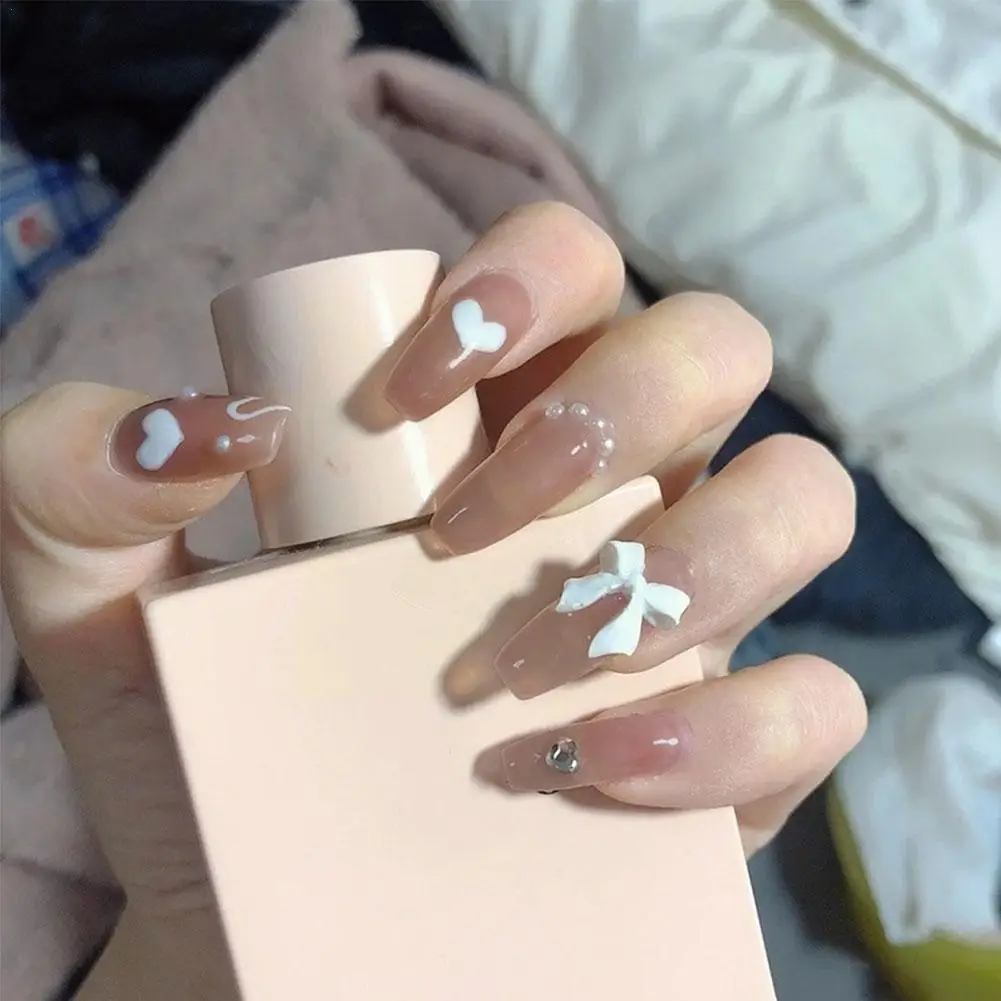 

24Pcs/Set Wearable Pink Press On Fake Nails Tips False Lovely Girl Nails Style Nails Extension Art Korean Design U9G1