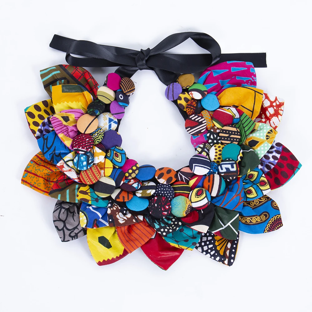 

2023 Ankara Button Bib Button Earrings Statement Neckpiece Tribal Necklace Handmade Flower Shape African Jewelry WYA063