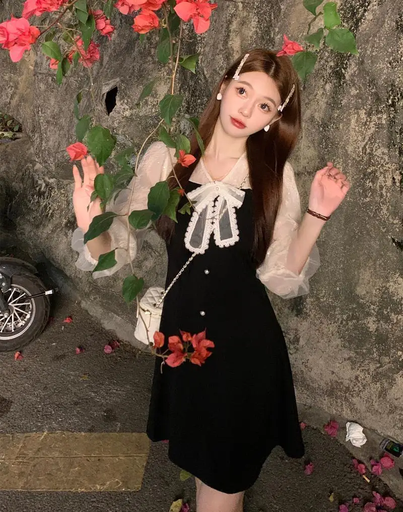 Женское кружевное платье в стиле пэчворк летнее женское элегантное черное