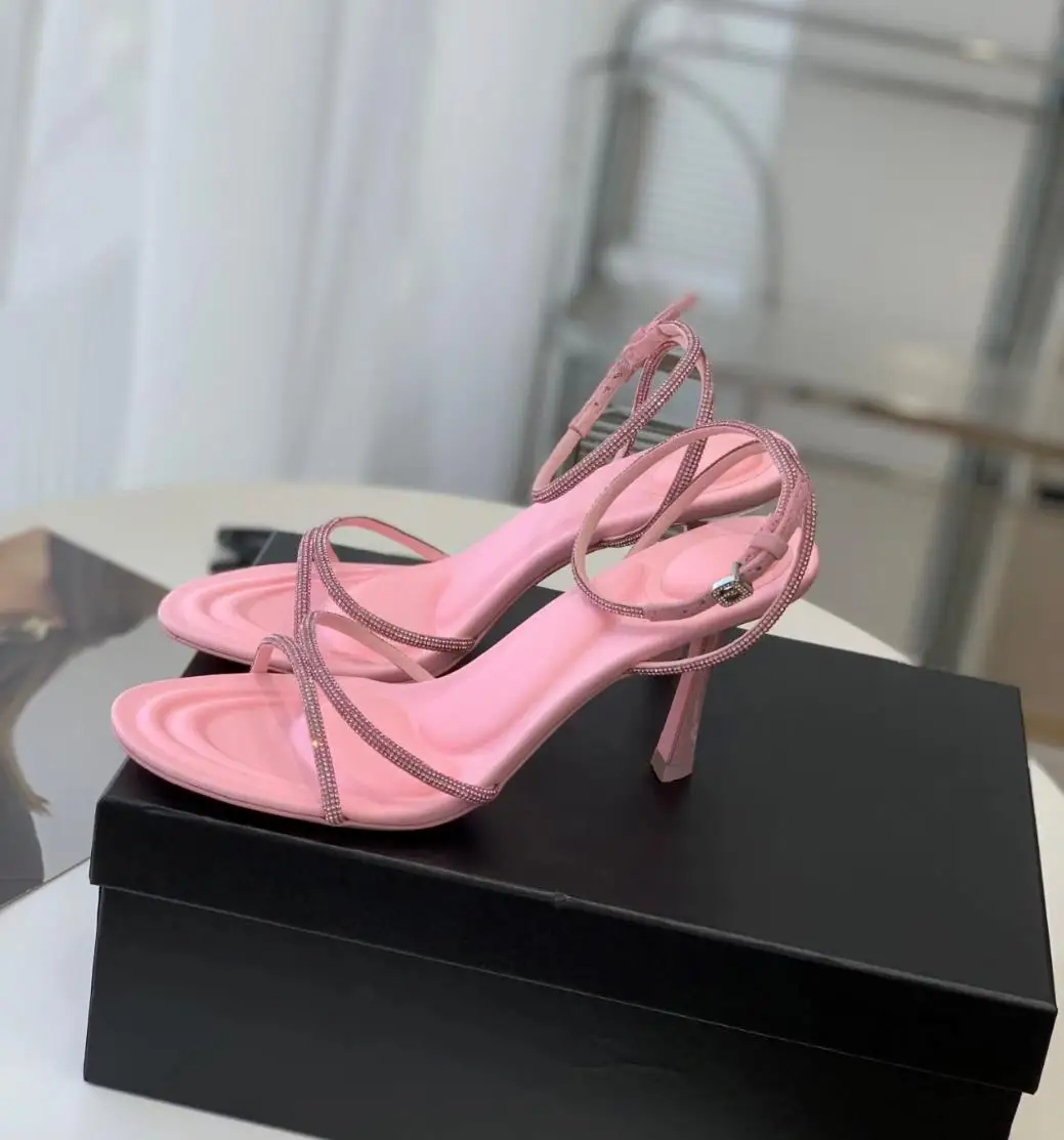 Women's Sandals 2023 Summer New Round Toe High Heel Party Fashion Rhinestone Sexy Mother Button Slim Heel Open Toe Roman Sandals