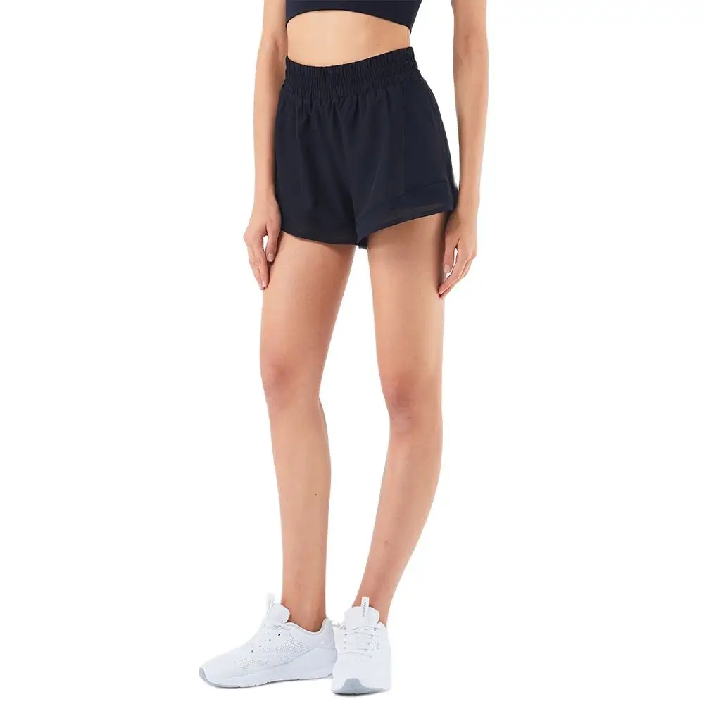 

Summer Sport Black Shorts Women Mesh Pathwork Breathable Quick-dry Fabric with Pocket Elastic Waist Inside Protection Underwear