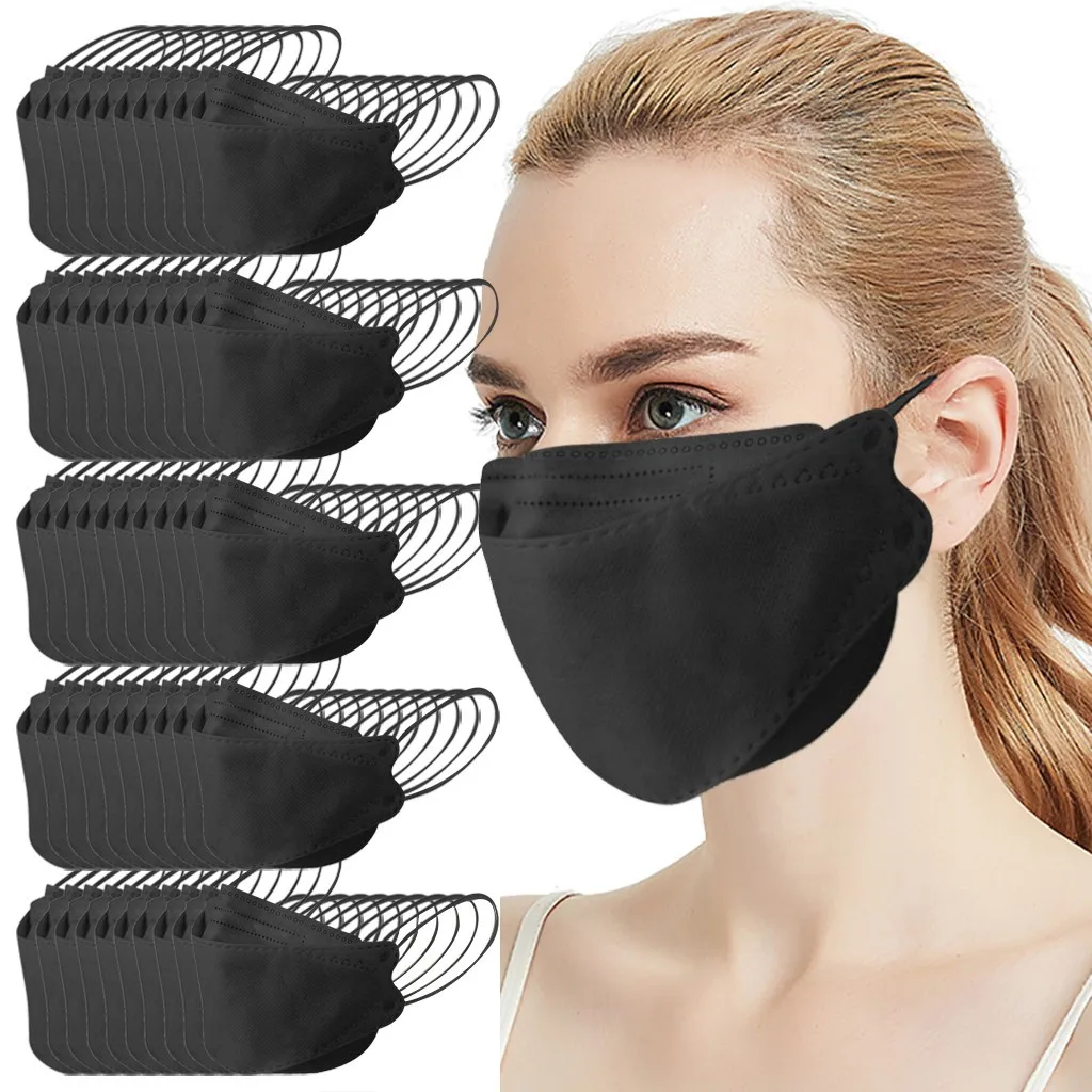 

50pcs Adult Black White Disposable Masks Non-wove Anti-dust mouth Mask 3ply Earloop Bandage masque Fish Non Woven Face Masks