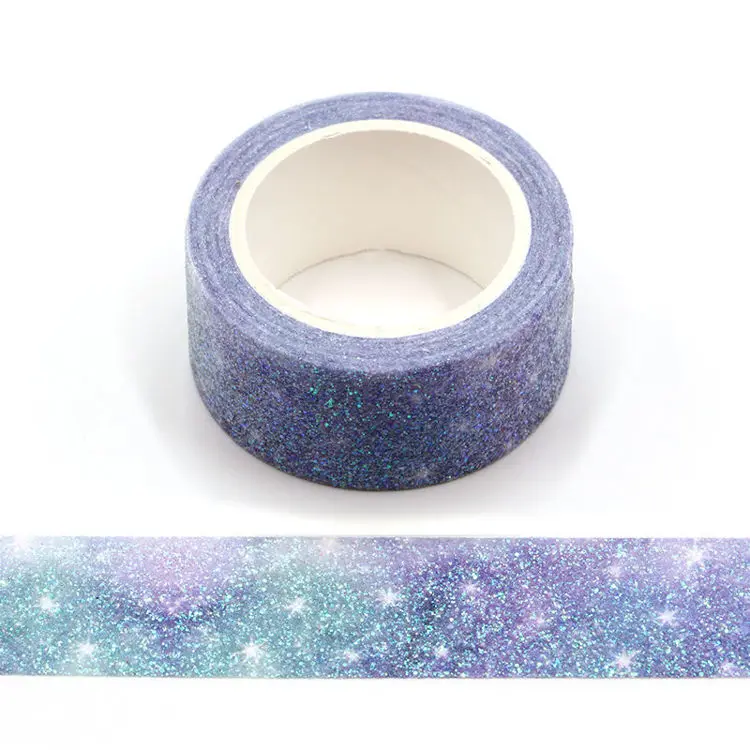 Новинка 2023, 1 шт., 10 м, украшение, синее звездное небо, блестящие, 20 мм, фотобумага для записей, клейкая Маскировочная лента, милые канцелярские принадлежности