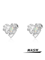 masw high quality brass heart earrings popular style fashion jewelry cool style geometric love stud earrings for women gifts