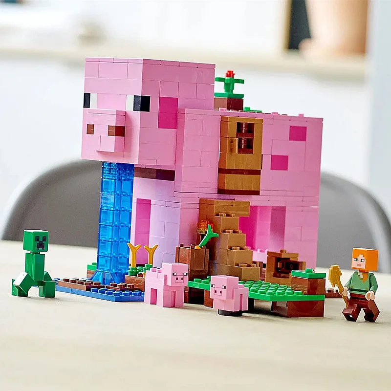 

408 Pcs Cartoon Pig House Block Puppet Figures Stacking World Building Blocks Model Compatible with Building Blocks