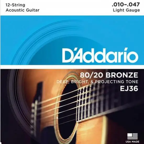 

String Guitar 12 String Steel EJ36 010 80/20 Bronze D Addario