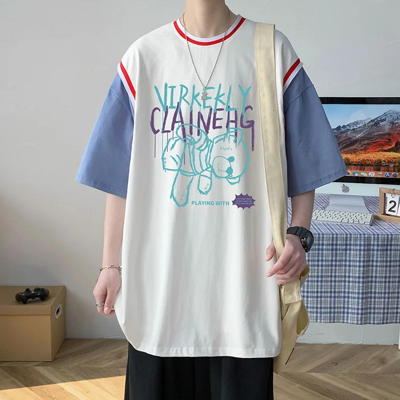 

Футболка мужская оверсайз с принтом, хлопковая рубашка в стиле пэчворк, большие размеры 5XL