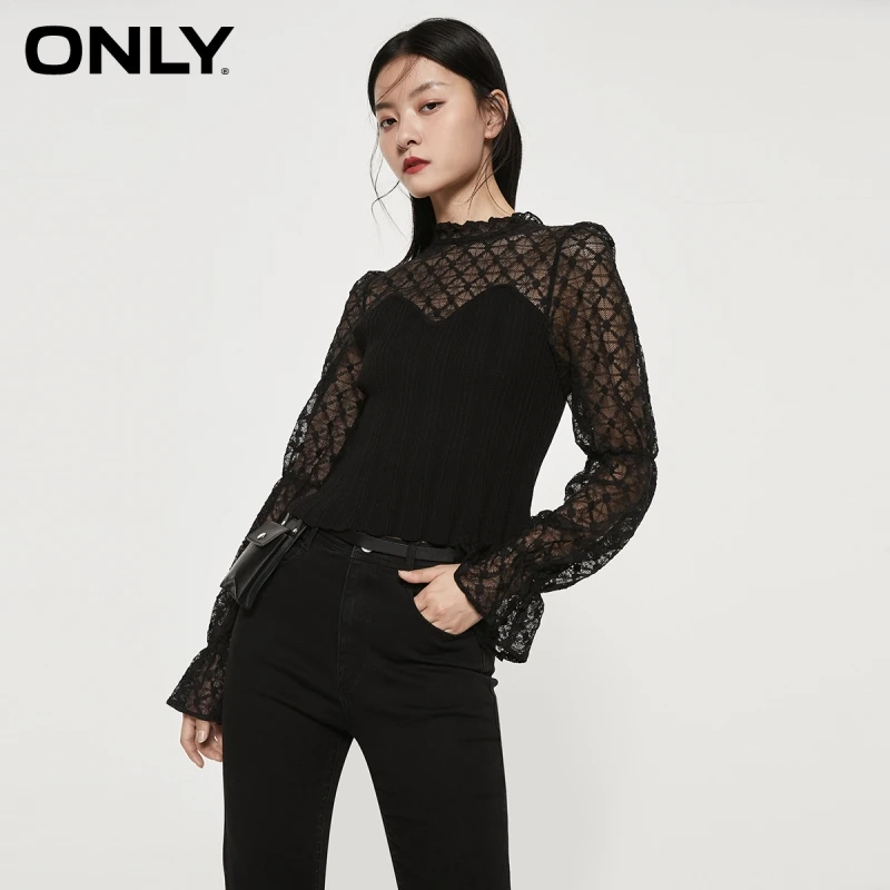 

ONLY autumn and winter new slim fit sexy hollow lace collar short shirt women | 121151043