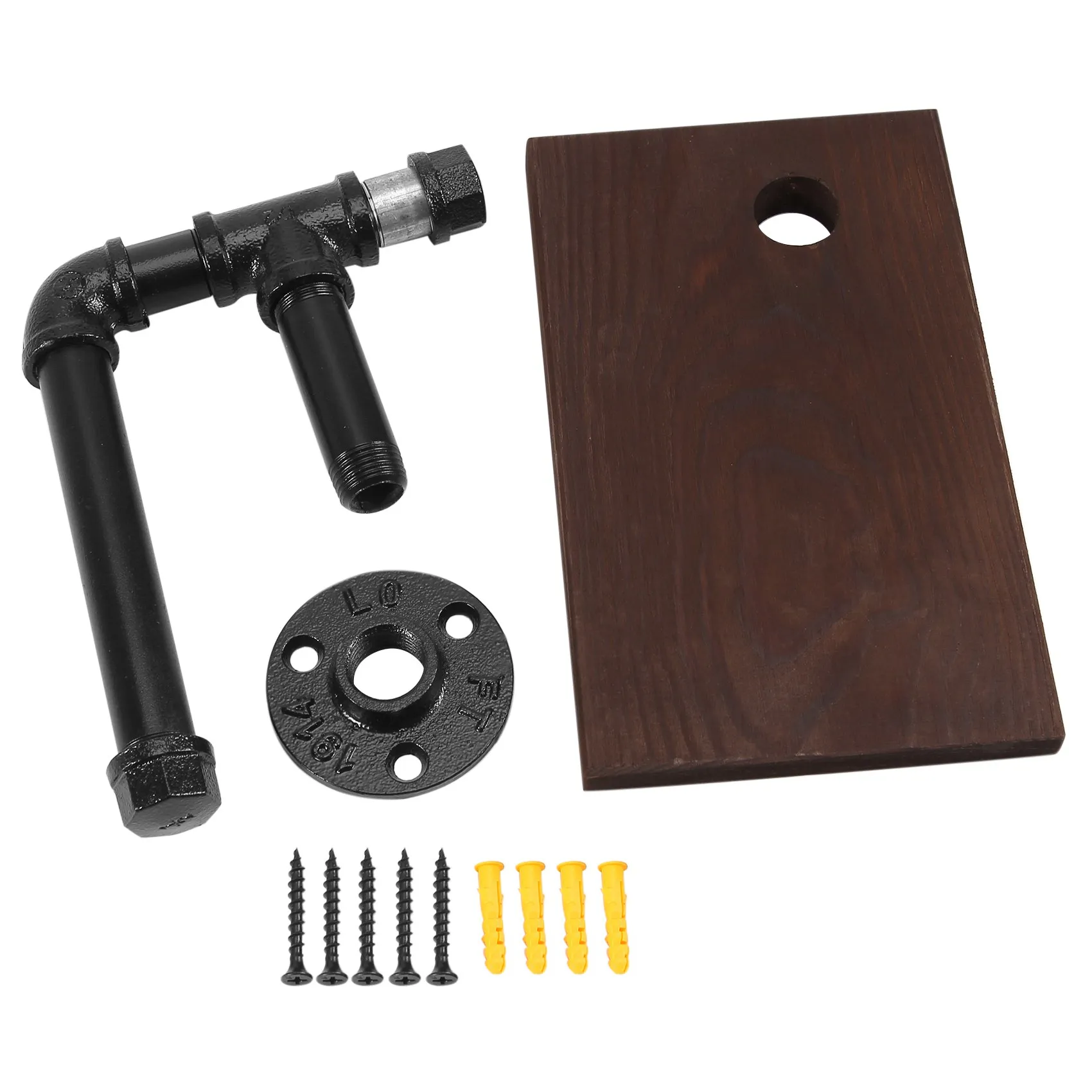 

Toilet Roll Holder Multifunction Retro-Styled Iron Pipe Wall Mount Paper Towel Rack with Wooden Storage Shelf Retro Bathroom