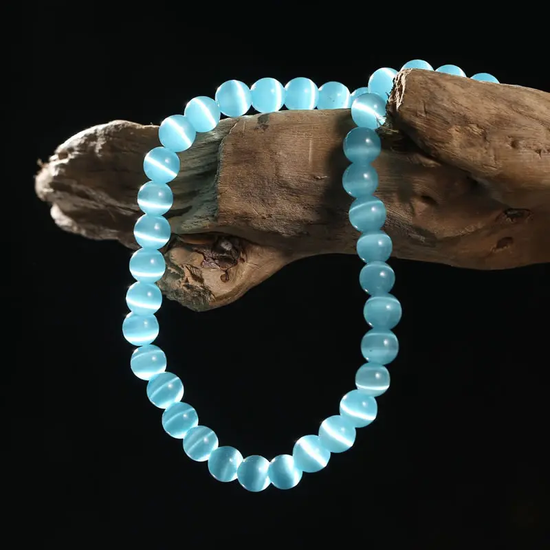 Natural Stone Colorful Moonstone Cat Eye Beads Jewelry Making Smooth Loose opal DIY Charm Bracelet Necklace Jewelry