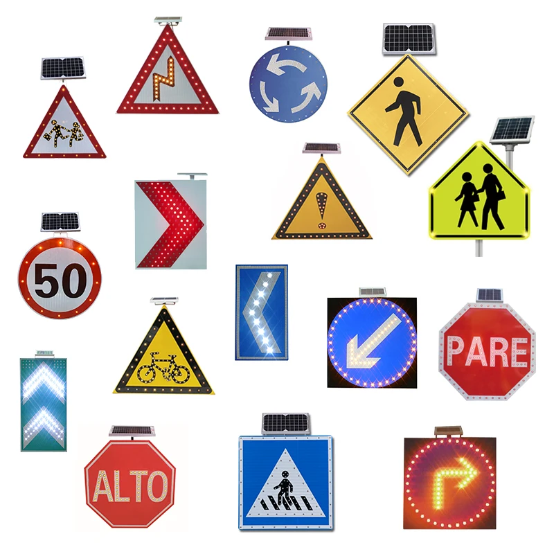 Triangle Traffic Solar Led Sign Panel Signs Light Road Traffic Light Signs