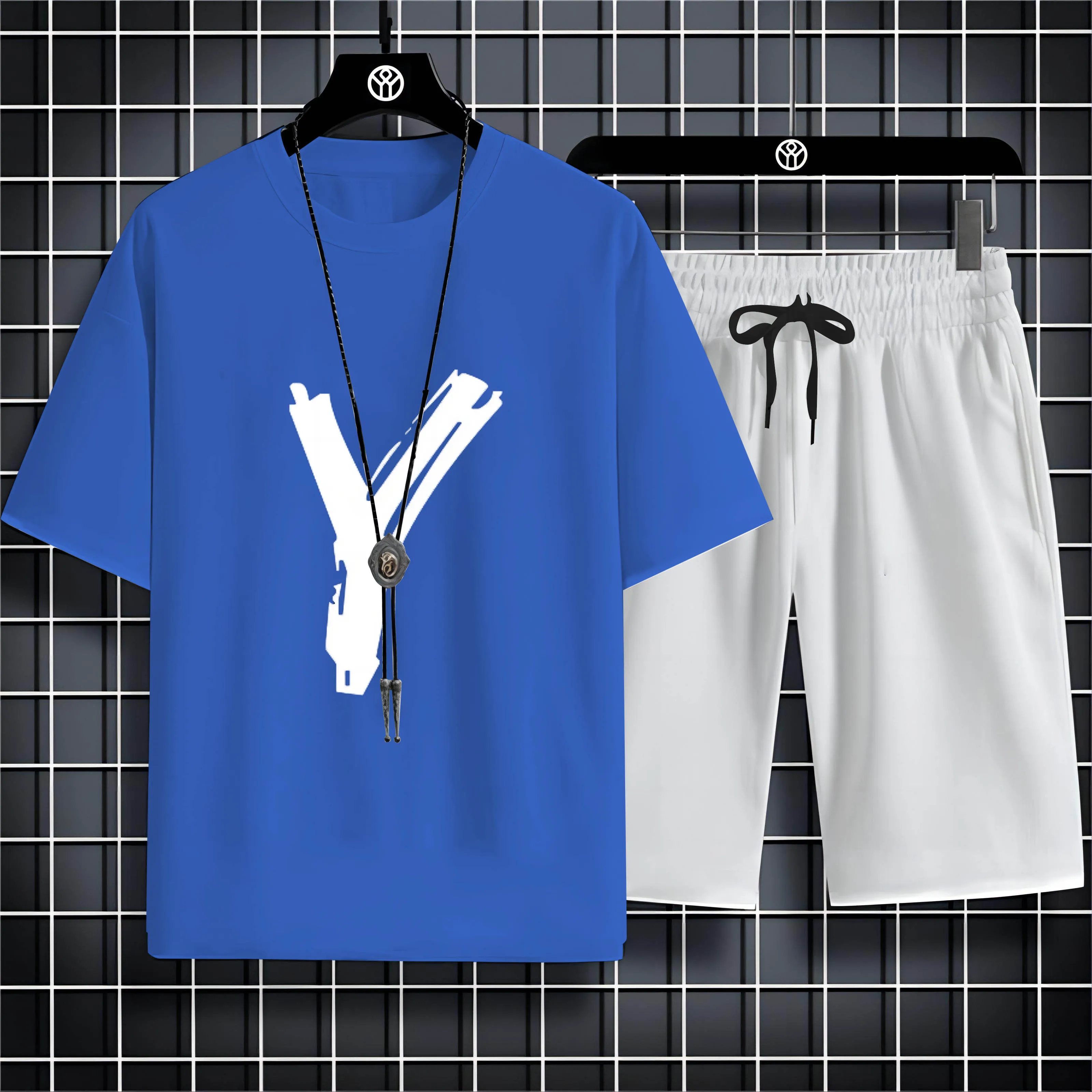 

2023 Four Seasons New Fashion Casual Sports Style 2d Letter Printed Men'S Round Neck Breathable Short Sleeve Beach T-Shirt Set