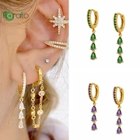 925 sterling silver needle green crystal tassel gold earrings for women 2022 luxury jewelry fashion hoop earrings premium gifts