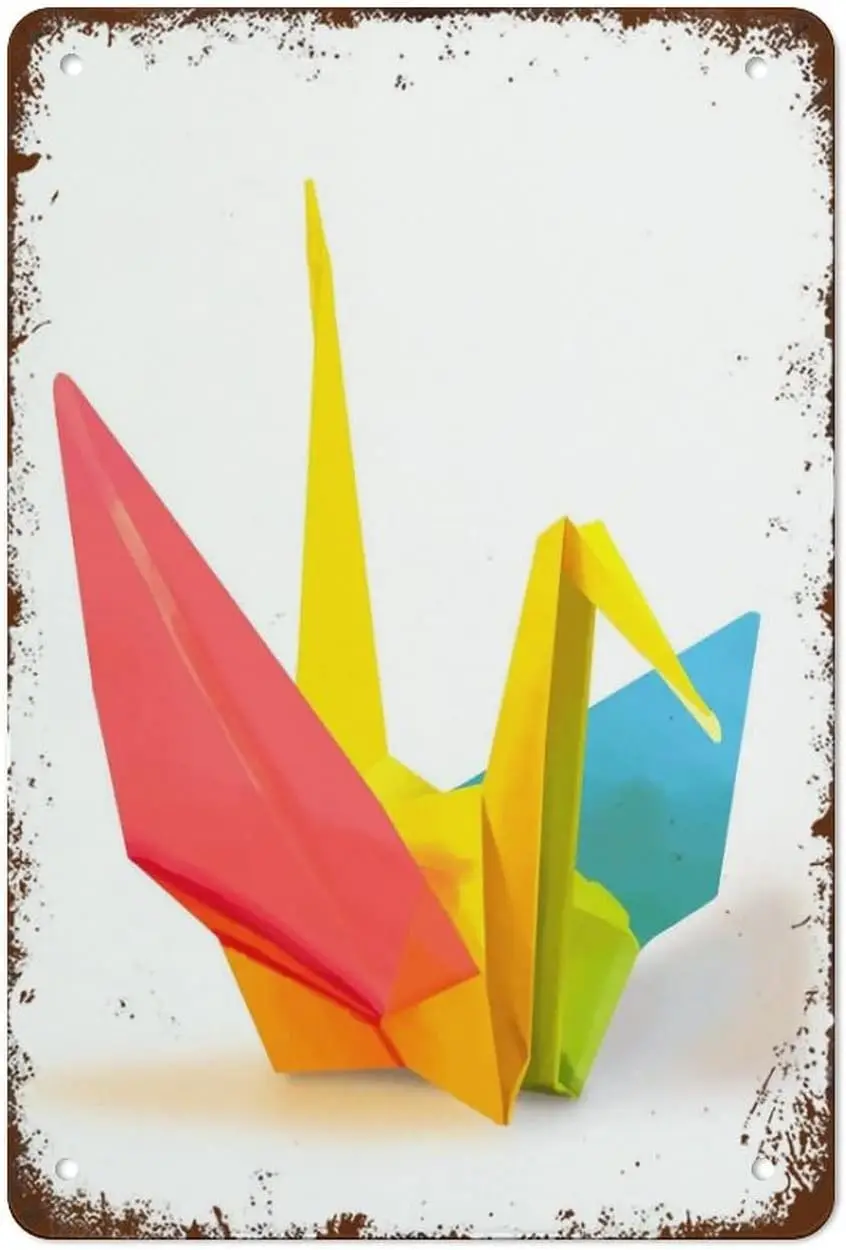 

Забавный винтажный дневной бумажный кран с принтом оригами кран настенное искусство Радужный цвет детский Декор Забавная детская комната 12x8