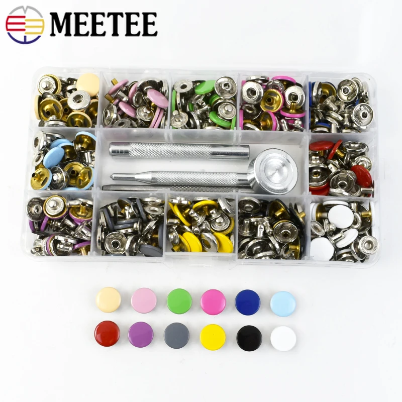 

120sets 12.5mm Color Snap Buttons 633# Metal Snap Press Studs Fasteners with Installation Tool for Clothes Leather Bags Sewing
