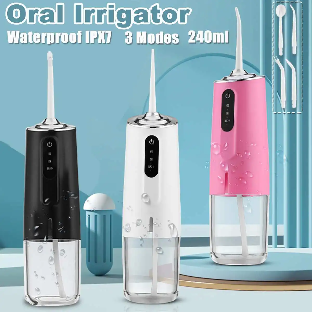 

Waterproof 240ml Portable Water Dental Flosser 3 Modes Rechargeable Oral Irrigator