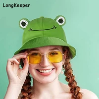 cute frog bucket hat summer cotton panama sun hat for adults teens wide brim fisherman cap green beach sunscreen woman bob caps