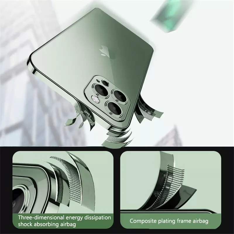 

Free Shipping Glass Camera Protector Square Plating Case For iPhone 14 13 12 Mini 11 Pro Max X XS XR 8 Plus Clear Soft Shockproo