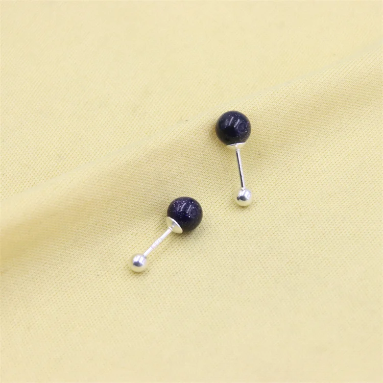 

ZFSILVER Fashion S999 Sterling Silver Korean Cute Simple Blue Sand Screw Ball Stud Earrings Jewelry For Women Charms Party Gifts