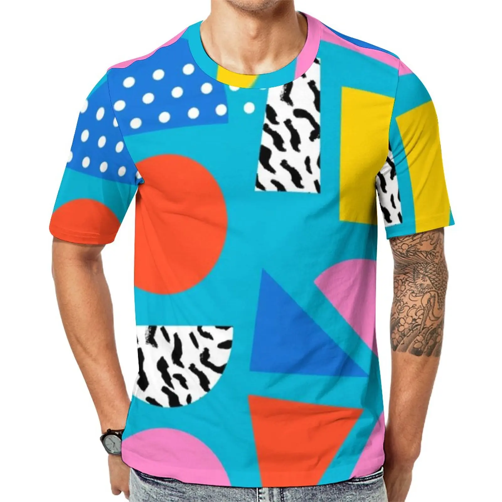 

Мемфис Ретро футболка геометрический красочный узор Хиппи футболки с коротким рукавом Графические Топы оригинальные Потрясающие Ретро футболки